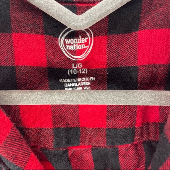 Wonder Nation Large 10/12 Girls Red and Black Plaid Button Down Long Sleeve - Picture 5 of 8